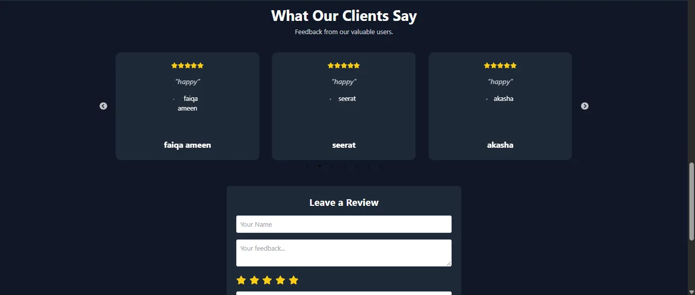 User reviews page