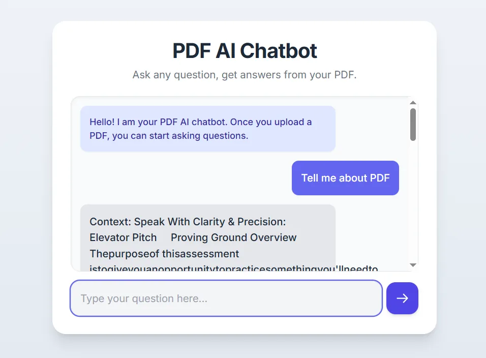 Chat response showing AI-generated answer based on PDF content with streaming response display