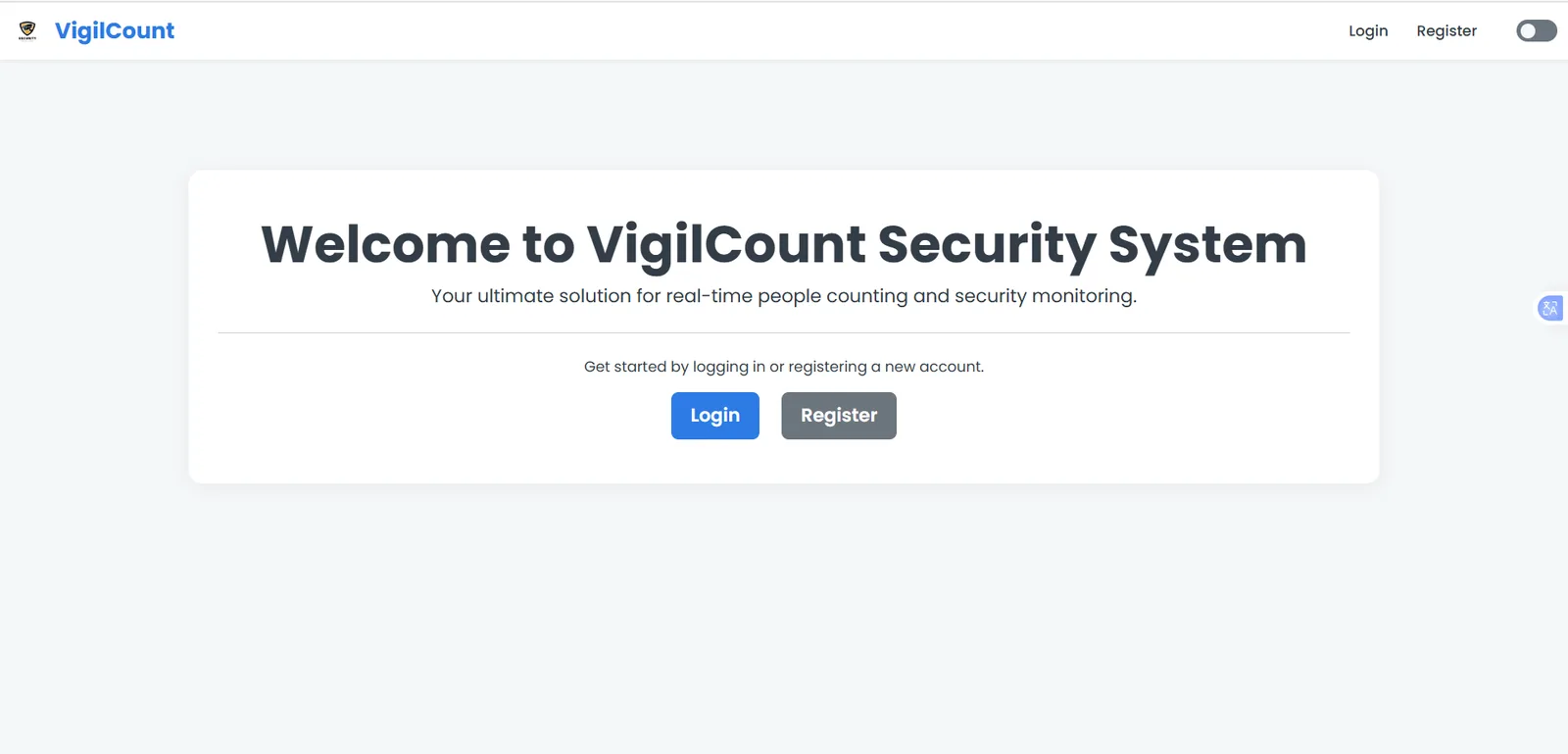 User authentication page with login and registration functionality